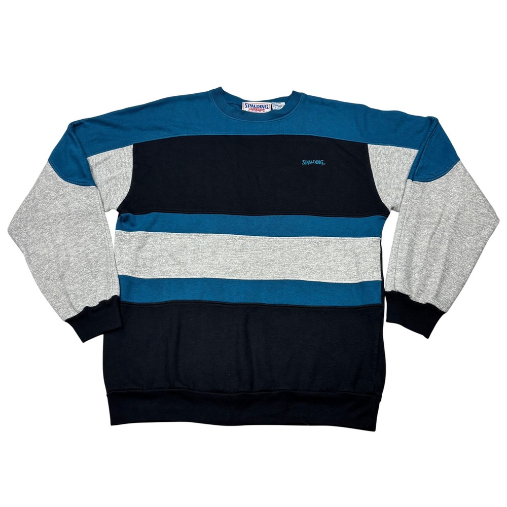 Vintage Spalding Sweatshirt Mens Large Colorblock Crewneck Teal Black Grey 90s